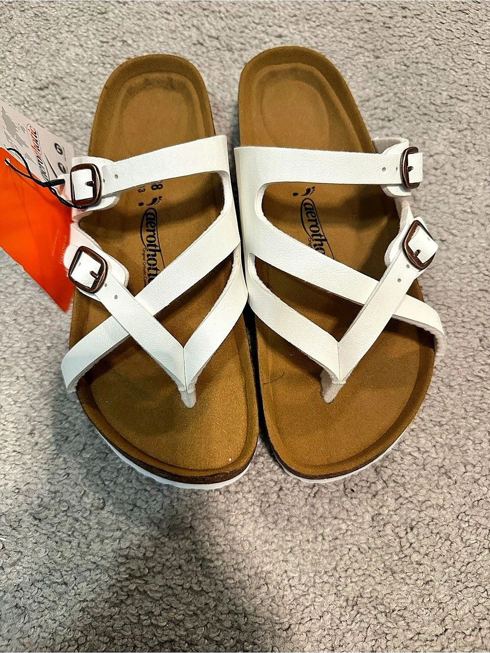 Aerothotic Women's Strappy Sandals White & Brown EU 38 US 8